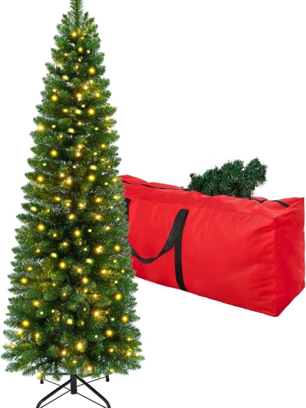 6ft Pre-Lit Slim Artificial Christmas Tree - 260 Warm White LED Lights, 600
